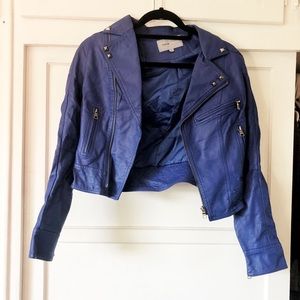 Faux leather electric blue jacket